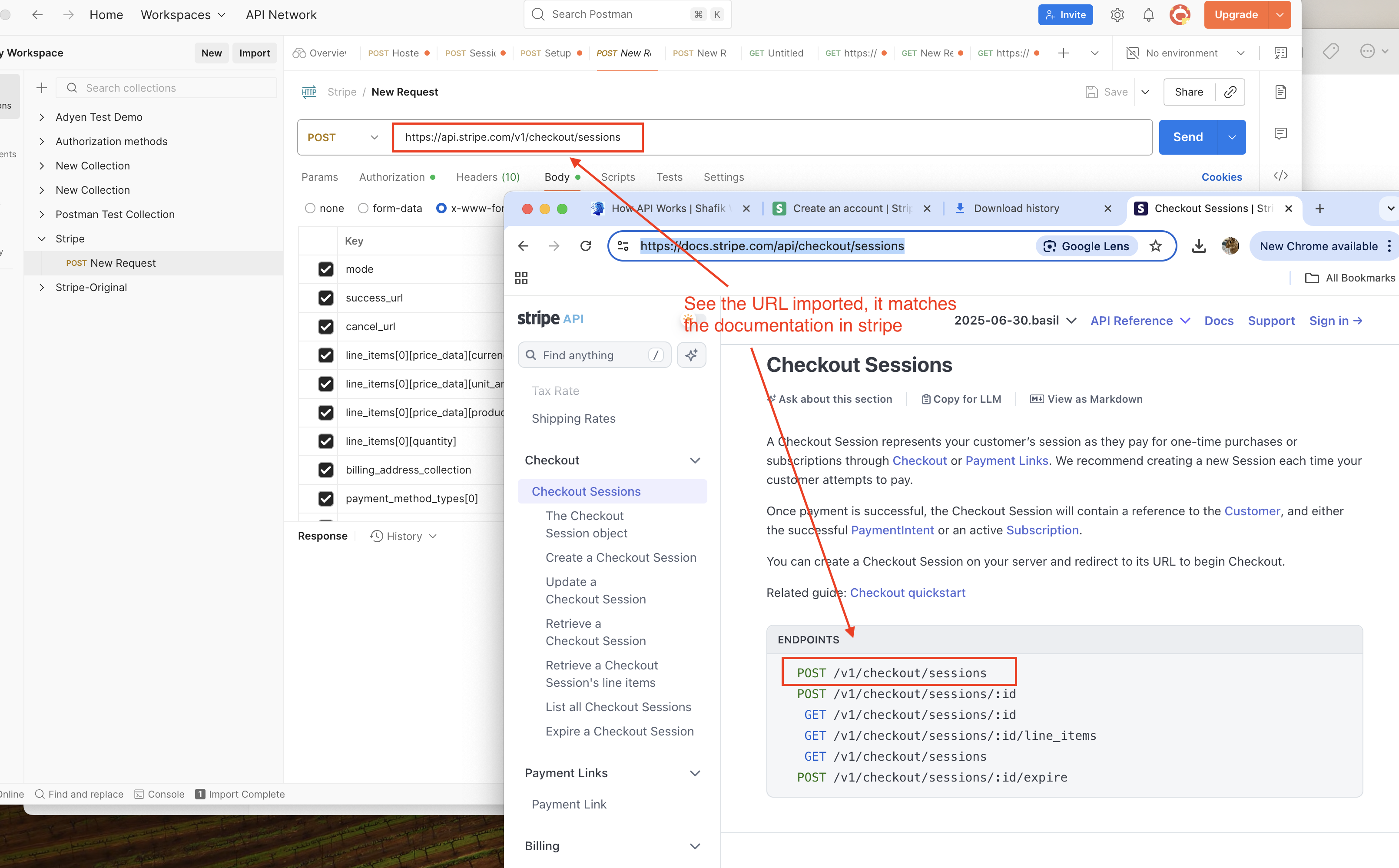 image of postman collection and stripe matching
